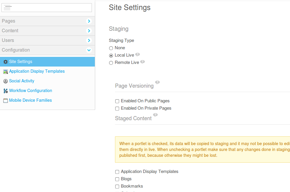 Liferay staging settings